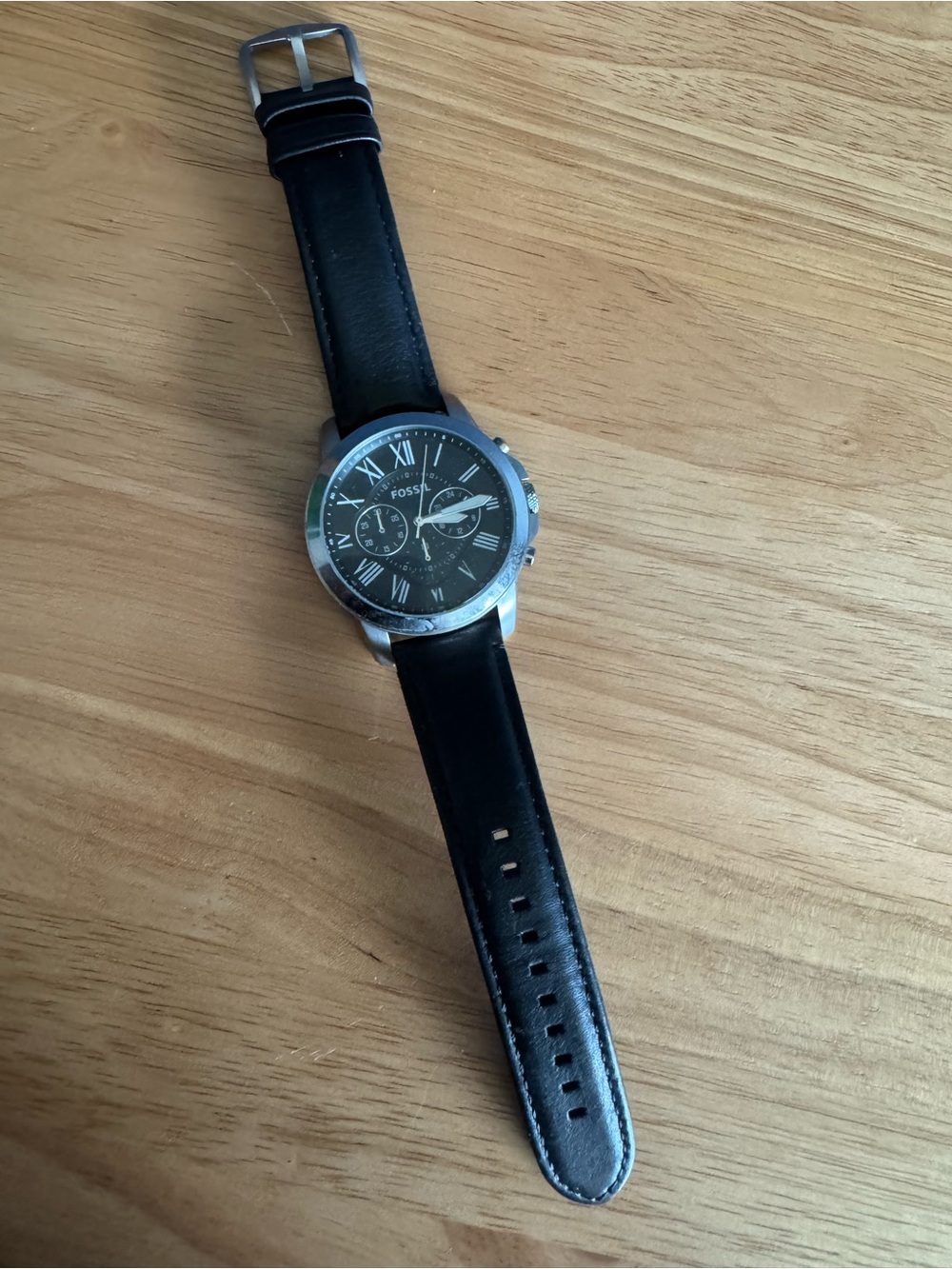 Fossil Men's Black Leather Strap Chronograph Watch